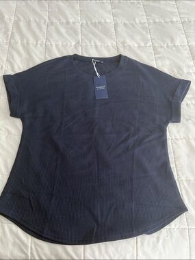 NWT Navy Short Sleeve Waffle Knit Top